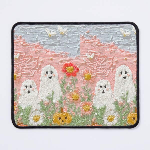 Item preview, Pastel Ghosts and Pumpkins in a 3D Buttercream Floral Halloween Field designed and sold by baucestudio.