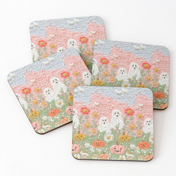Item preview, Pastel Ghosts and Pumpkins in a 3D Buttercream Floral Halloween Field designed and sold by baucestudio.