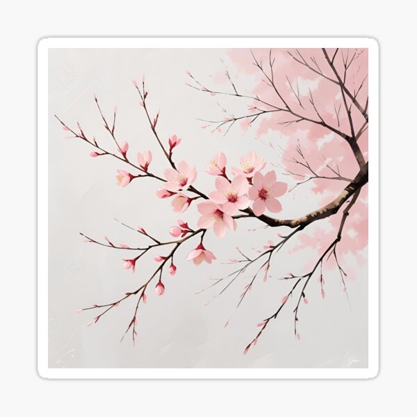 Minimalist Cherry Blossom Branch Art Sticker