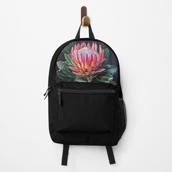 Item preview, Red protea flower with lack background acrylic painting designed and sold by Tahnja Wolter.