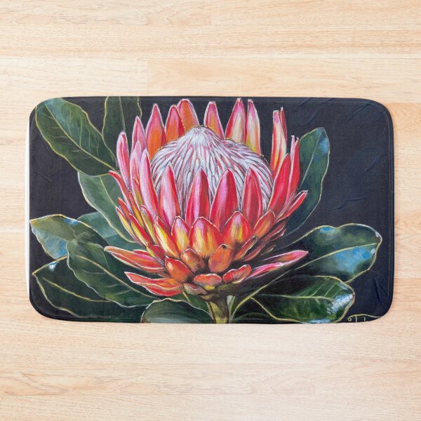Item preview, Red protea flower with lack background acrylic painting designed and sold by Tahnja Wolter.