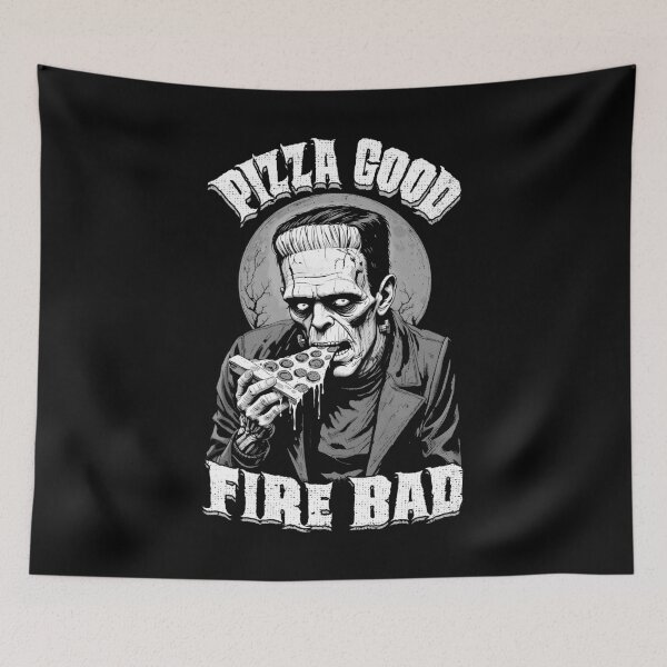 Item preview, Pizza Good Fire Bad Funny Frankenstein Halloween Slice Chef designed and sold by GrandeDuc.