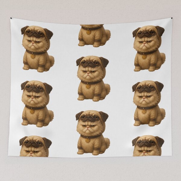 Item preview, Persian Cat in Realistic Pug Costume – Surreal Funny Pet Portrait for Animal Art Lovers designed and sold by SnarkyTextStudiO.