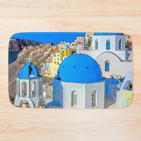 Item preview, Santorini, Greece, showcasing iconic blue-domed churches against a bright blue sky.  designed and sold by Sasas Design.