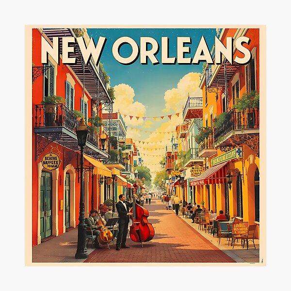 Item preview, New Orleans, Louisiana Vintage Travel Poster designed and sold by kacperartdesign.