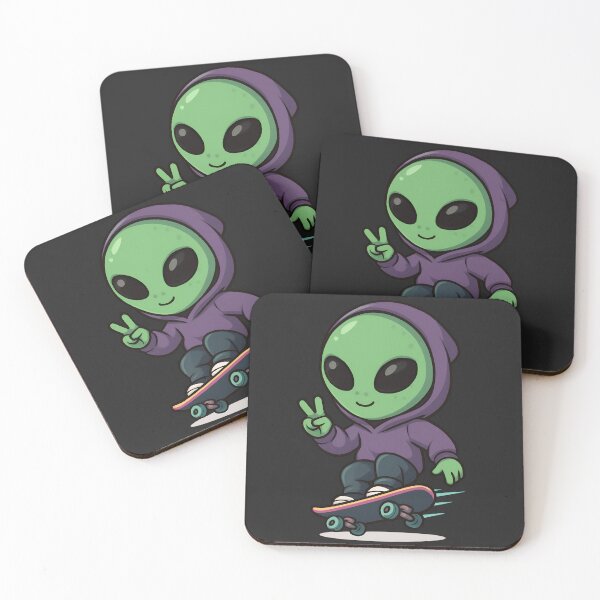 Item preview, Chibi Skateboard Alien – Neon Board with Peace Sign designed and sold by ColorSplash123.