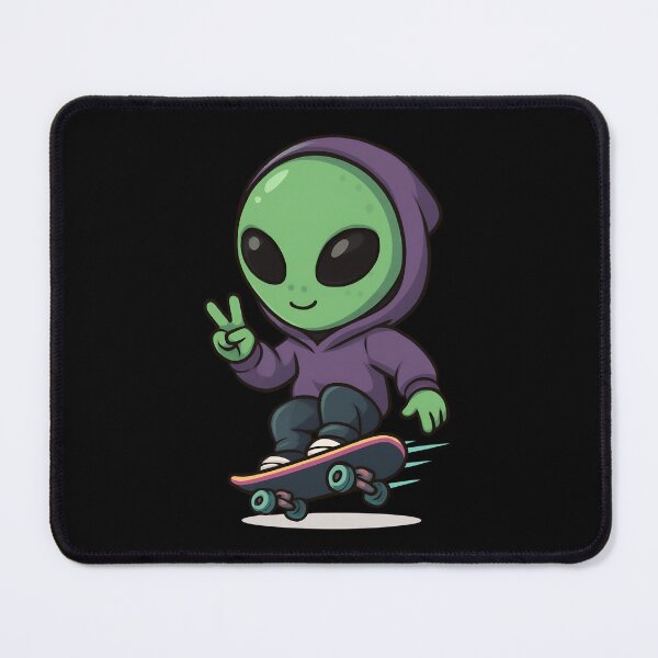 Item preview, Chibi Skateboard Alien – Neon Board with Peace Sign designed and sold by ColorSplash123.