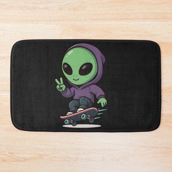 Item preview, Chibi Skateboard Alien – Neon Board with Peace Sign designed and sold by ColorSplash123.