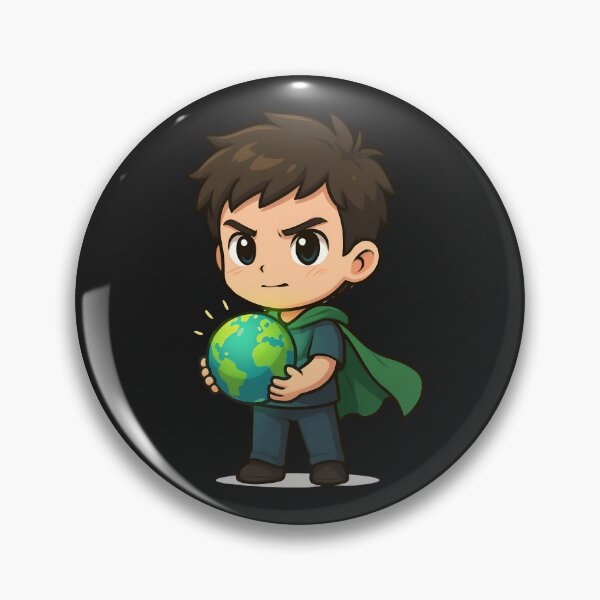 Item preview, Chibi Earth Defender Boy – Superhero with Glowing Globe and Green Cape designed and sold by ColorSplash123.
