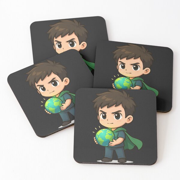 Item preview, Chibi Earth Defender Boy – Superhero with Glowing Globe and Green Cape designed and sold by ColorSplash123.