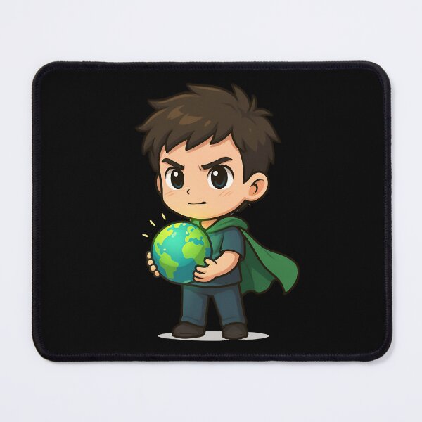 Item preview, Chibi Earth Defender Boy – Superhero with Glowing Globe and Green Cape designed and sold by ColorSplash123.