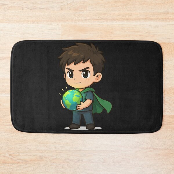 Item preview, Chibi Earth Defender Boy – Superhero with Glowing Globe and Green Cape designed and sold by ColorSplash123.