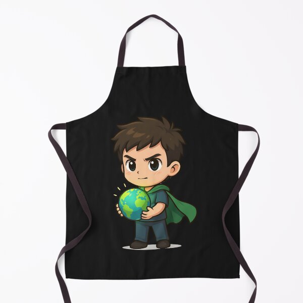 Item preview, Chibi Earth Defender Boy – Superhero with Glowing Globe and Green Cape designed and sold by ColorSplash123.