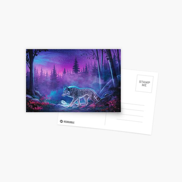 Item preview, Stylized Spotted Wolf in Dreamlike Purple Forest - Fantasy Wildlife Art designed and sold by Ulfeid3.