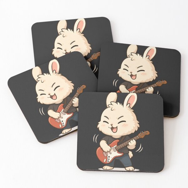 Item preview, Chibi Rock Band Bunny – Cute Fluffy Bunny with Electric Guitar designed and sold by ColorSplash123.