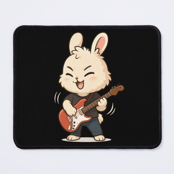 Item preview, Chibi Rock Band Bunny – Cute Fluffy Bunny with Electric Guitar designed and sold by ColorSplash123.