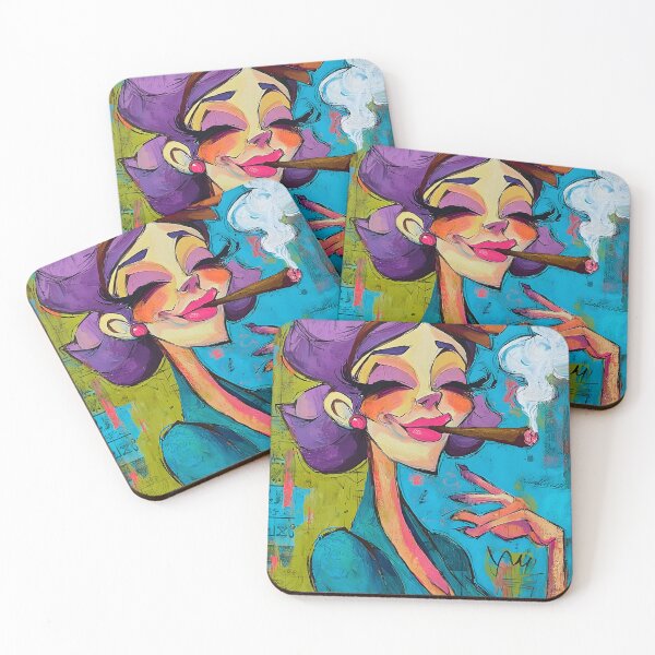 Item preview, Own the Night - Stylish Woman with Purple Hair and Cigar Radiates Bold Comic Confidence designed and sold by OlfactoART Studio.