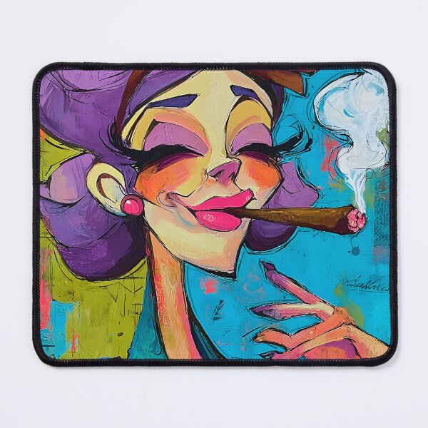 Item preview, Own the Night - Stylish Woman with Purple Hair and Cigar Radiates Bold Comic Confidence designed and sold by OlfactoART Studio.