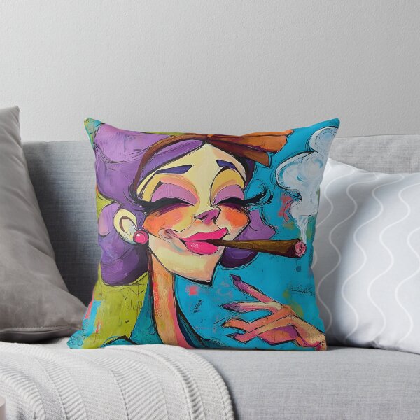 Item preview, Own the Night - Stylish Woman with Purple Hair and Cigar Radiates Bold Comic Confidence designed and sold by OlfactoART Studio.