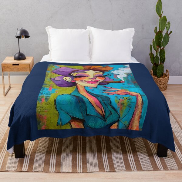 Item preview, Own the Night - Stylish Woman with Purple Hair and Cigar Radiates Bold Comic Confidence designed and sold by OlfactoART Studio.