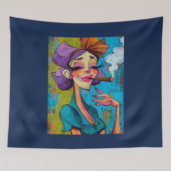 Item preview, Own the Night - Stylish Woman with Purple Hair and Cigar Radiates Bold Comic Confidence designed and sold by OlfactoART Studio.