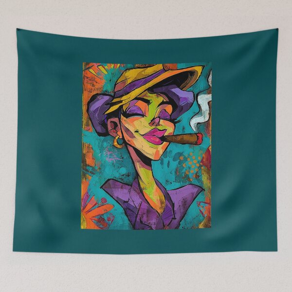 Item preview, Light It Up in Style - A Bold, Colorful Comic Cigar Moment with Abstract Flair Digital AI Art designed and sold by OlfactoART Studio.