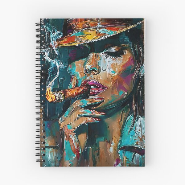 Item preview, Ignite the Mystery- Bold Seductive Woman with Red Lips and Lit Cigar Wrapped in Swirling Smoke designed and sold by OlfactoART Studio.
