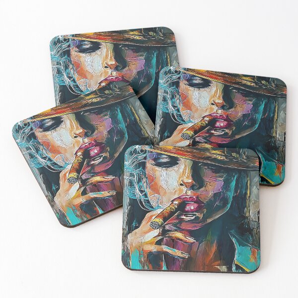 Item preview, Command the Night- Femme Fatale with Cigar Radiating Confidence in Bold Vibrant Hues designed and sold by OlfactoART Studio.