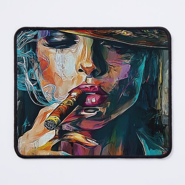 Item preview, Command the Night- Femme Fatale with Cigar Radiating Confidence in Bold Vibrant Hues designed and sold by OlfactoART Studio.