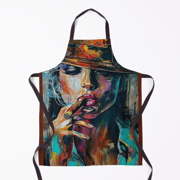 Item preview, Command the Night- Femme Fatale with Cigar Radiating Confidence in Bold Vibrant Hues designed and sold by OlfactoART Studio.