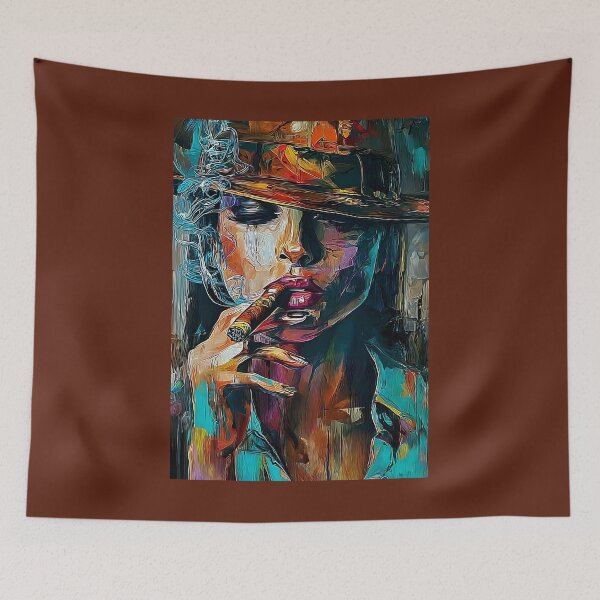 Item preview, Command the Night- Femme Fatale with Cigar Radiating Confidence in Bold Vibrant Hues designed and sold by OlfactoART Studio.