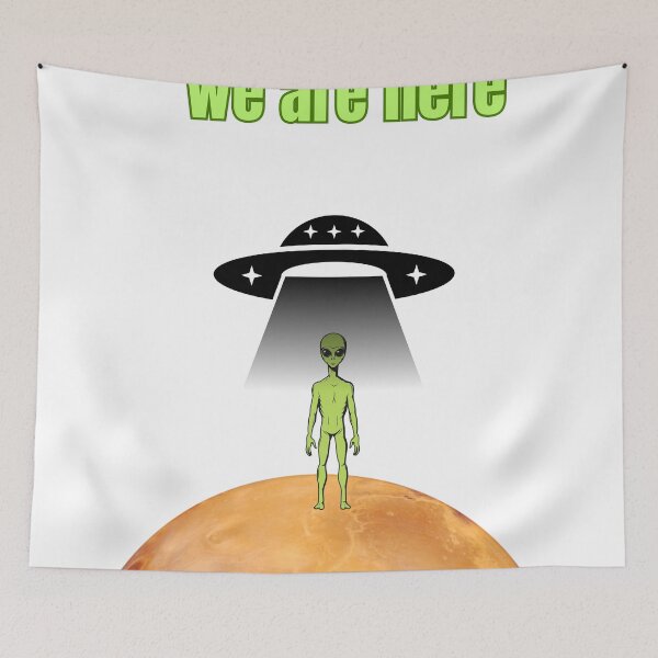 Item preview, We Are Here – Alien on Planet with UFO Retro Sci-Fi T-Shirt Design designed and sold by Blackseali.