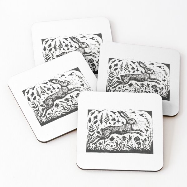 Item preview, Leaping Hare" - Dynamic Linocut Print Wildlife Art designed and sold by Colorful-Garden.