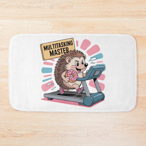 Item preview, Multitasking Master – Cute Hedgehog Eating Donut on Treadmill designed and sold by ArtByYunus.