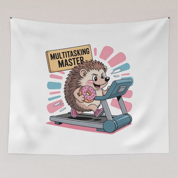 Item preview, Multitasking Master – Cute Hedgehog Eating Donut on Treadmill designed and sold by ArtByYunus.