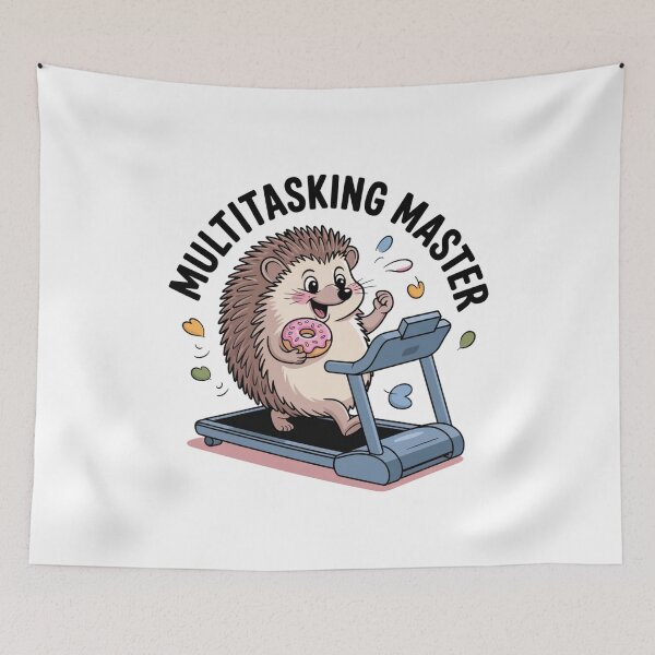 Item preview, Multitasking Master – Cute Hedgehog Eating Donut on Treadmill designed and sold by ArtByYunus.