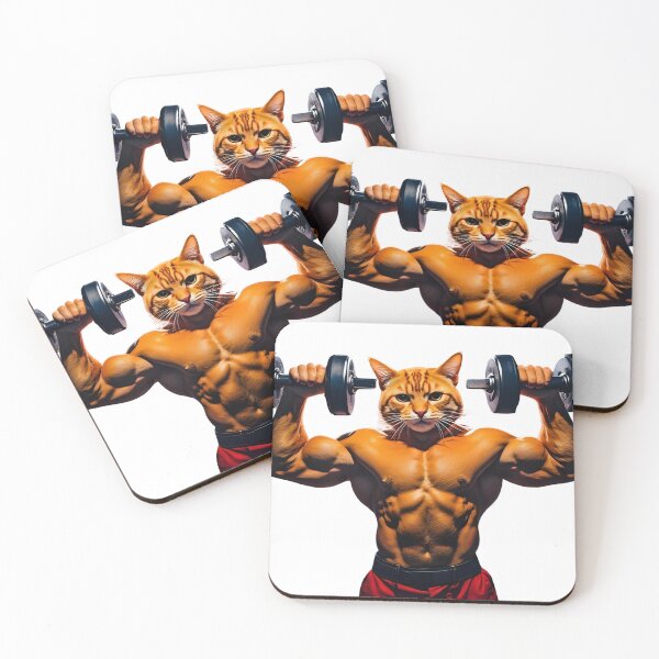 Item preview, Buff Feline Flex: Muscular Cat with Dumbbells designed and sold by Skyla007.