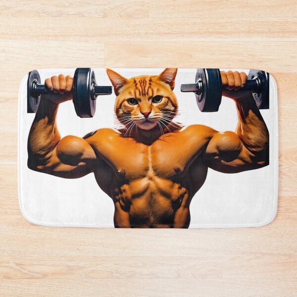 Item preview, Buff Feline Flex: Muscular Cat with Dumbbells designed and sold by Skyla007.