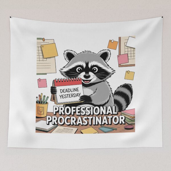 Item preview, Professional Procrastinator – Raccoon Deadline Chaos designed and sold by ArtByYunus.