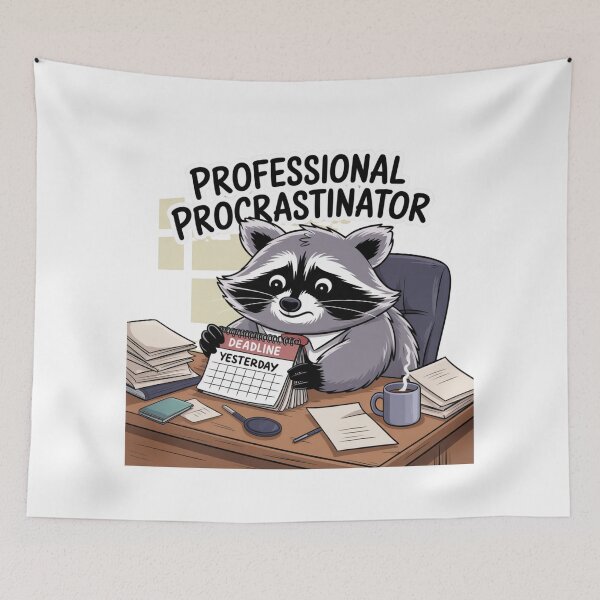 Item preview, Professional Procrastinator – Raccoon Deadline Chaos designed and sold by ArtByYunus.