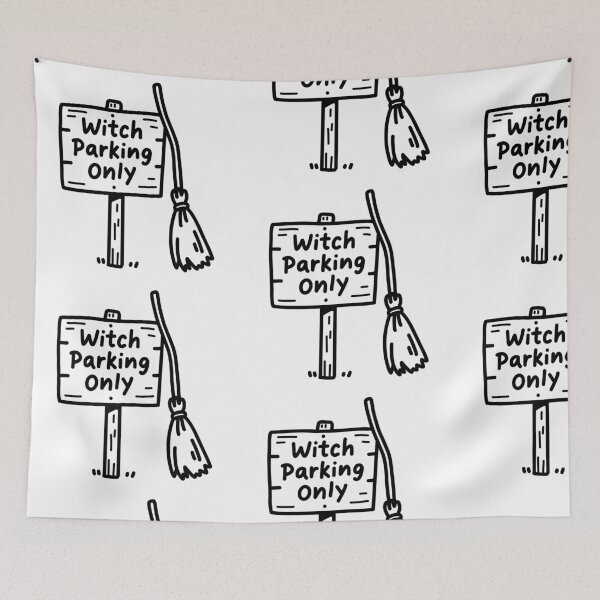 Item preview, Witch broom parking sign doodle designed and sold by BibbleBambie.