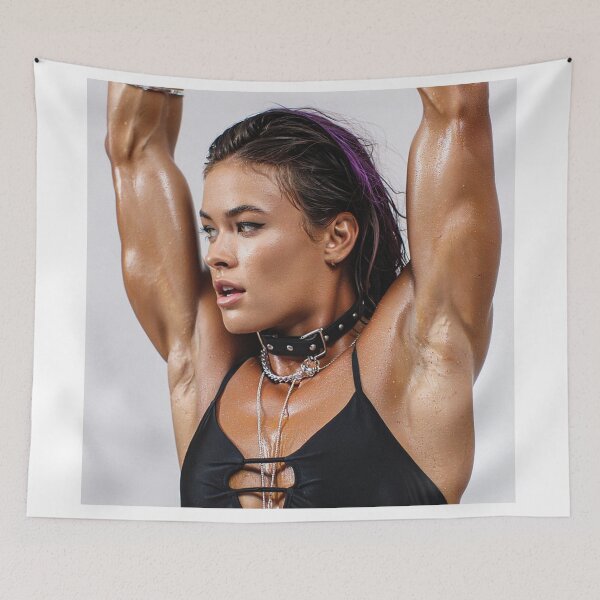 Item preview, Beautiful sexy gym woman posing with her arms up showing her armpits sweating designed and sold by Vintage Designs +.