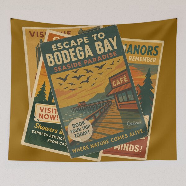 Item preview, Bodega Bay - The Birds Retro Travel Poster Art designed and sold by Cult23.