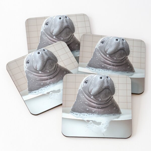 Item preview, Manatee Taking a Bath, Cute Bathroom Decor designed and sold by CheekyAnimalz.