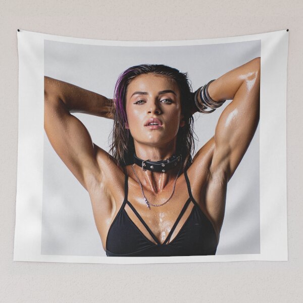 Item preview,  Beautiful sexy gym woman posing with her arms up showing her armpits sweating designed and sold by Vintage Designs +.