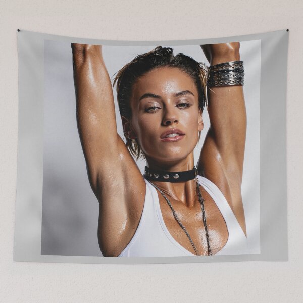 Item preview,  Beautiful sexy gym woman posing with her arms up showing her armpits sweating designed and sold by Vintage Designs +.