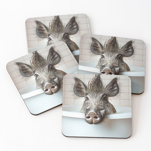Item preview, Warthog Taking a Bath, Cute Bathroom Decor designed and sold by CheekyAnimalz.