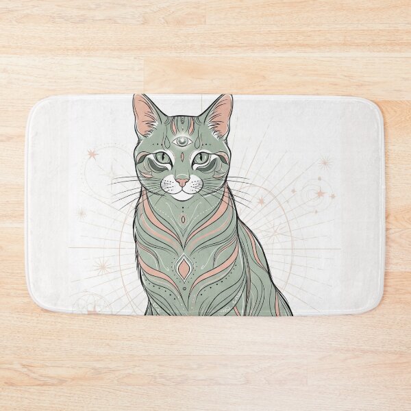 Item preview, Cat with Golden Scarab and Third Eye – Minimalist Cosmic Art - Third Eye Cat with Golden Scarab – Celestial Minimalist Art designed and sold by 	aluzia.design.
