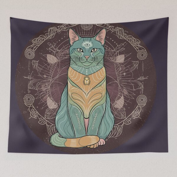 Item preview, Sacred Ceremony Cat with Scarab – Alchemy, Geometry & Vision designed and sold by 	aluzia.design.
