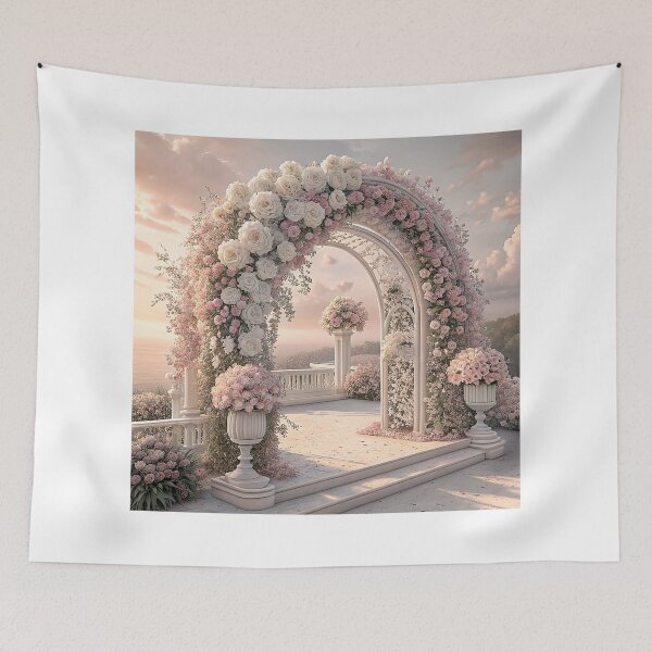 Item preview, A beautiful wedding arch decorated with pink and white flowers designed and sold by Merrylands Artshop.